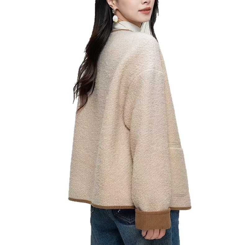 Jachetă scurtă din catifea de miel, poliester 95%+, Iarnă 2025, Top în stil chinezesc