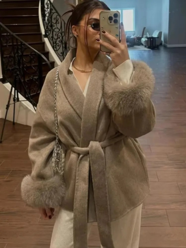 Nothing μαλλινο κοντό παλτό με κορδόνι, φθινόπωρο 2025, μικροϊνες <30%, πολυεστέρας <30%