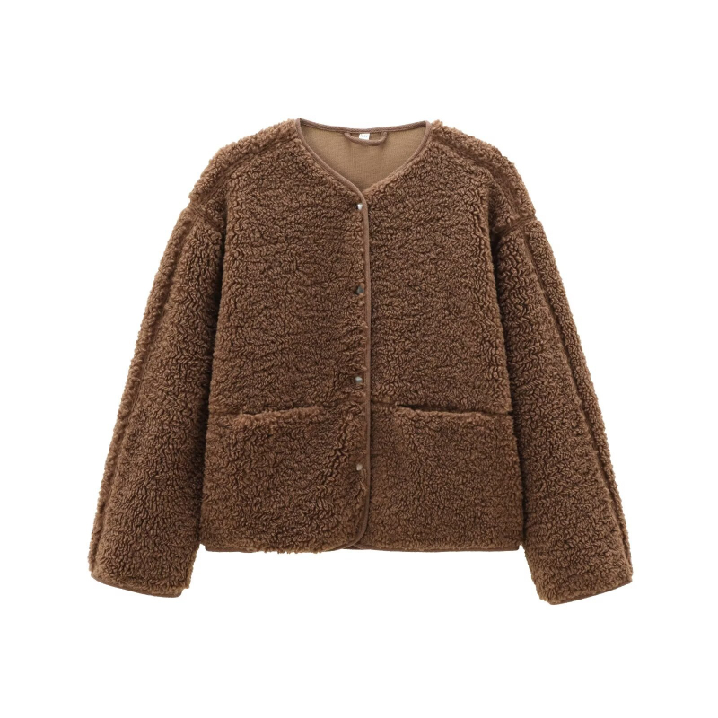 Geacă damă PB&ZA Teddy Velvet, Toamnă 2025, închidere cu un rând de nasturi, poliester 70–80%