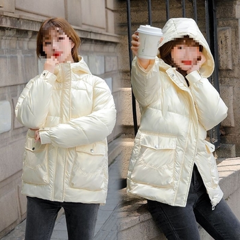 Palton scurt de damă din puf, ţesătură corduroy, insertie din blană de iepure, stil coreean, Primăvara 2023