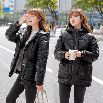 Palton scurt de damă din puf, ţesătură corduroy, insertie din blană de iepure, stil coreean, Primăvara 2023