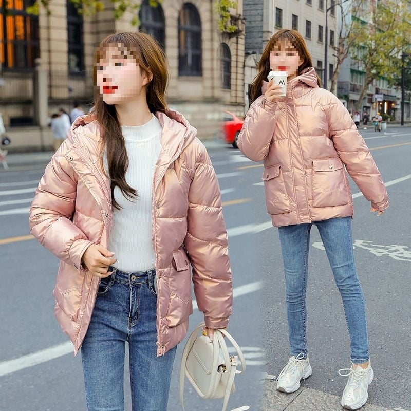 Palton scurt de damă din puf, ţesătură corduroy, insertie din blană de iepure, stil coreean, Primăvara 2023