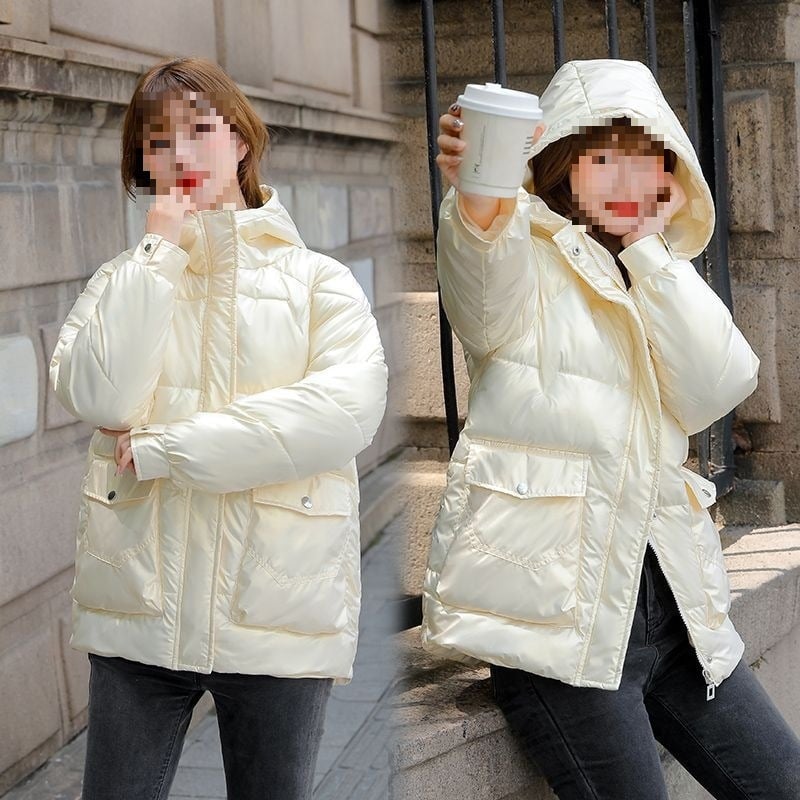 Palton scurt de damă din puf, ţesătură corduroy, insertie din blană de iepure, stil coreean, Primăvara 2023