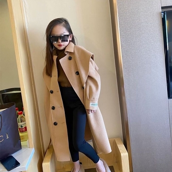 Palton lung pentru fete 3–15 ani, corduroy, lâna de iepure 90–95% în materialul principal, al doilea material <30%, Primăvara 2023