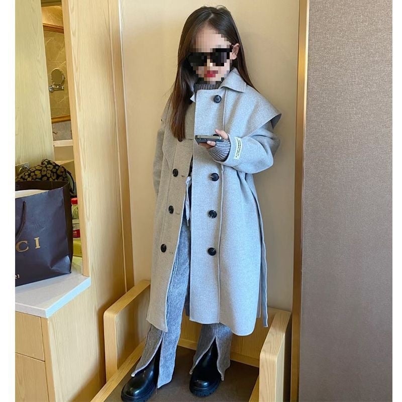 Palton lung pentru fete 3–15 ani, corduroy, lâna de iepure 90–95% în materialul principal, al doilea material <30%, Primăvara 2023