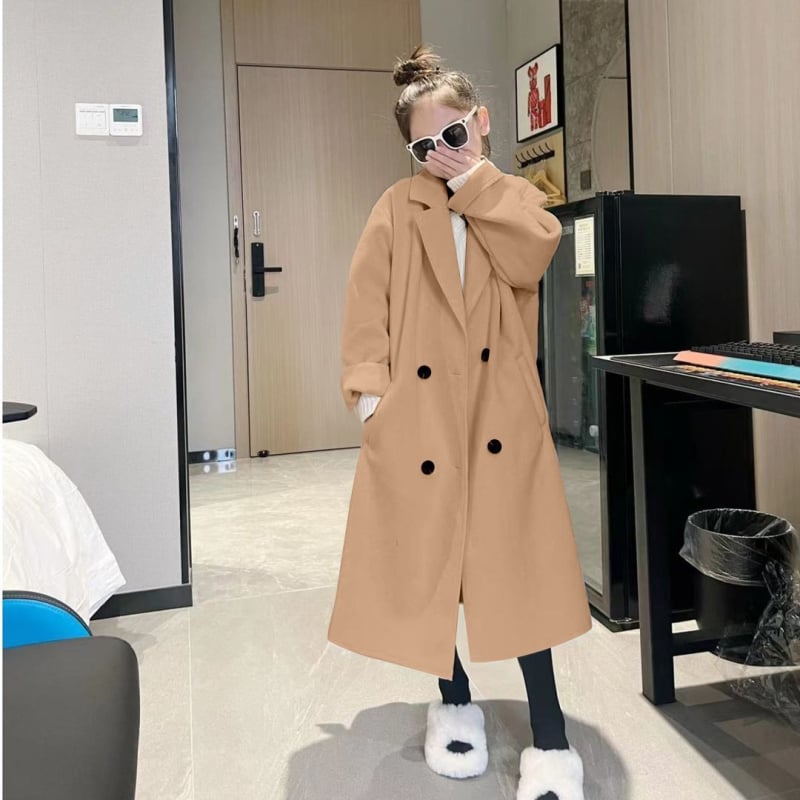 Palton lung pentru fete 3–15 ani, corduroy, lâna de iepure 90–95% în materialul principal, al doilea material <30%, Primăvara 2023