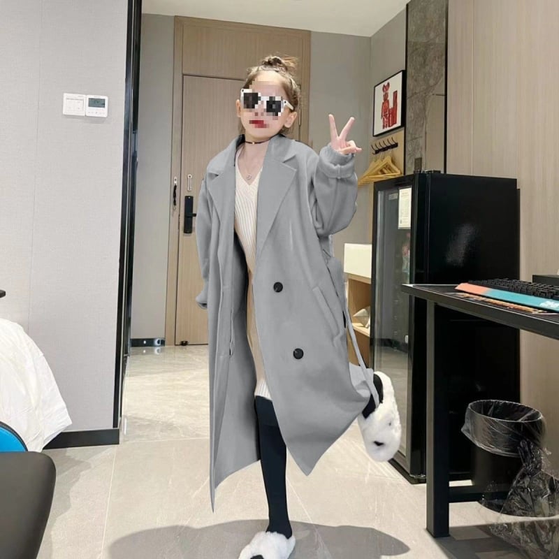 Palton lung pentru fete 3–15 ani, corduroy, lâna de iepure 90–95% în materialul principal, al doilea material <30%, Primăvara 2023