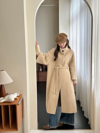 Női gyapjú kabát, hosszú, szűk fazon, vastag anyag, hosszú ujjú