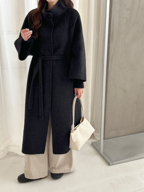 Női gyapjú kabát, hosszú, szűk fazon, vastag anyag, hosszú ujjú