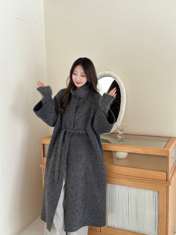 Női gyapjú kabát, hosszú, szűk fazon, vastag anyag, hosszú ujjú