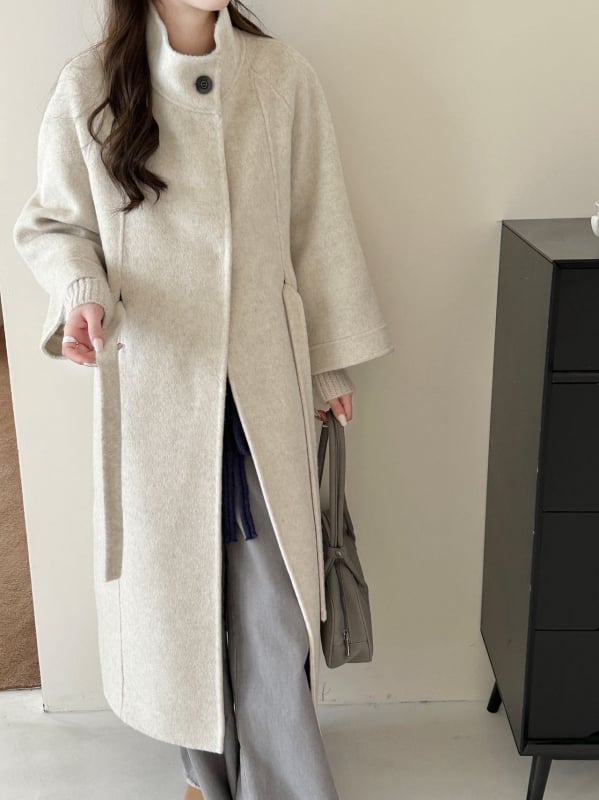 Női gyapjú kabát, hosszú, szűk fazon, vastag anyag, hosszú ujjú