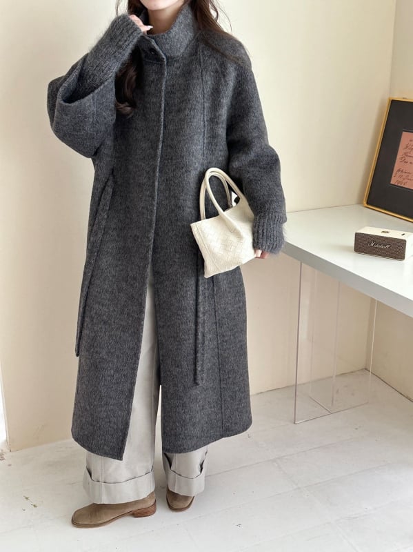 Női gyapjú kabát, hosszú, szűk fazon, vastag anyag, hosszú ujjú