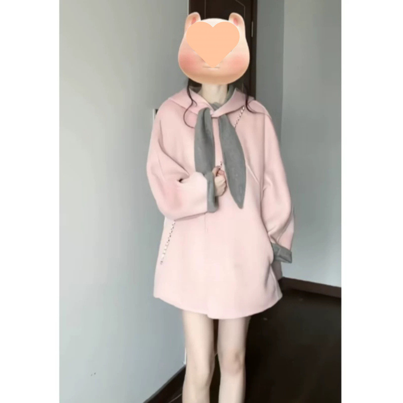 Női gyapjúkabát kapucnival, egyszínű, rejtett gombos zárás, városi stílus, 2025 tél