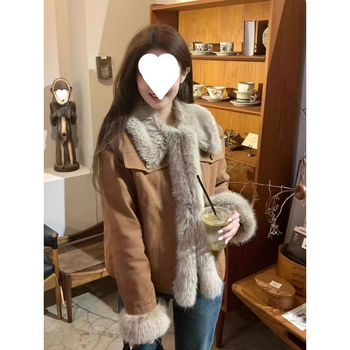 Geacă Corduroy cu Rabbit Fur, conținut de blană sub 30%