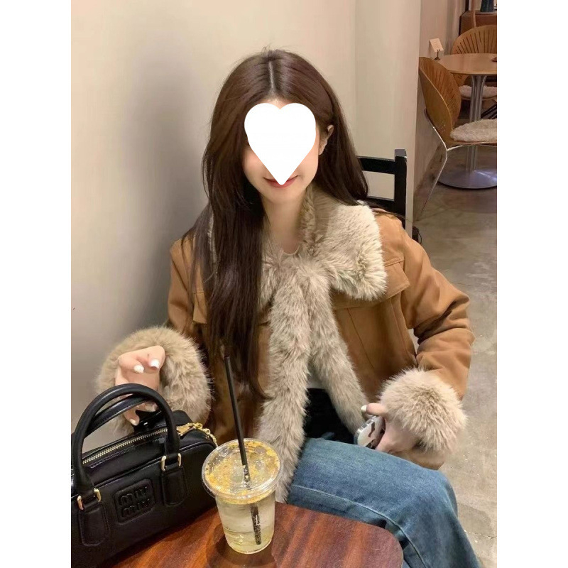 Geacă Corduroy cu Rabbit Fur, conținut de blană sub 30%