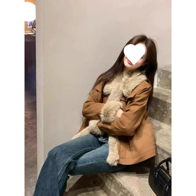 Geacă Corduroy cu Rabbit Fur, conținut de blană sub 30%