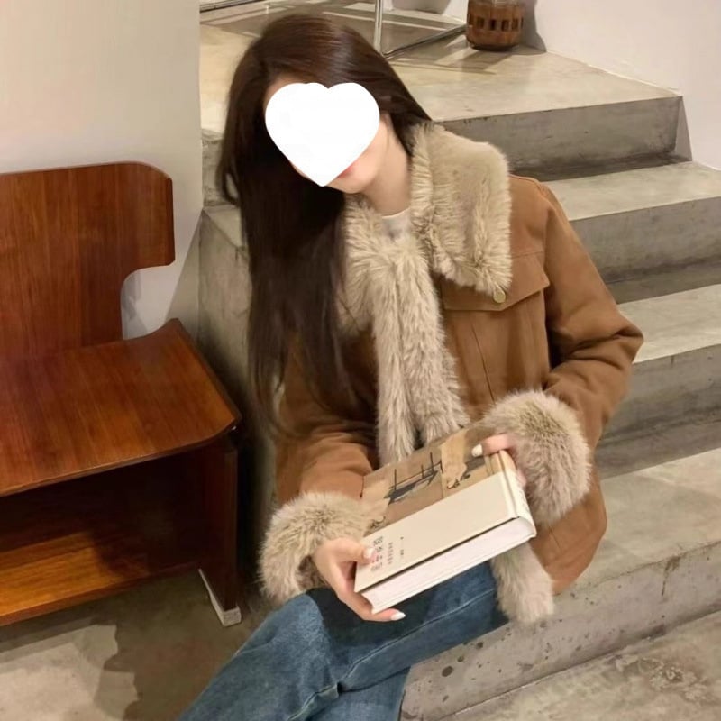 Geacă Corduroy cu Rabbit Fur, conținut de blană sub 30%