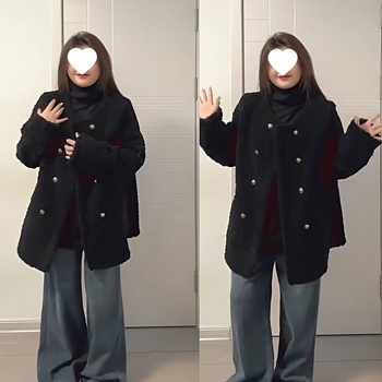 Παλτό από corduroy με λεπτομέρεια γούνας κουνελιού κάτω από 30%, διπλό κλείσιμο, φαρδιά γραμμή, ρετρό σχεδίαση φθινοπωρινό-χειμερινό