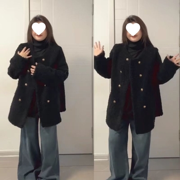 Παλτό από corduroy με λεπτομέρεια γούνας κουνελιού κάτω από 30%, διπλό κλείσιμο, φαρδιά γραμμή, ρετρό σχεδίαση φθινοπωρινό-χειμερινό