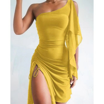 Jednodijelna haljina - Pamuk, visoki struk, srednja duljina, nepravilan rub