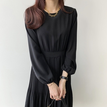 Rochie lungă plisată, stil coreean, talie subțire (Toamnă 2020)