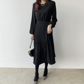 Rochie lungă plisată, stil coreean, talie subțire (Toamnă 2020)