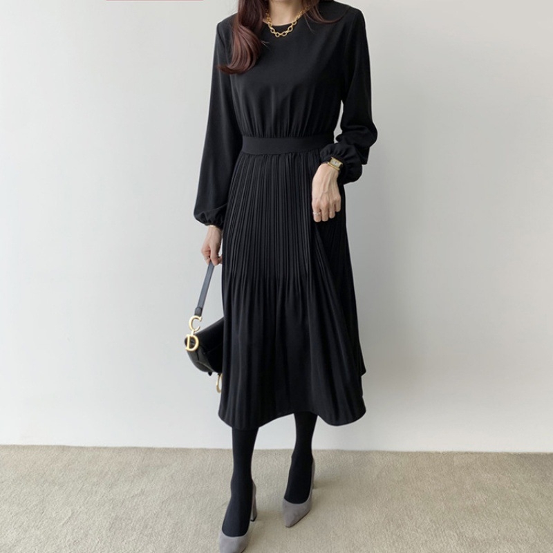 Rochie lungă plisată, stil coreean, talie subțire (Toamnă 2020)