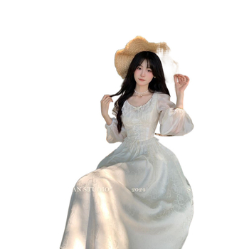 Rochie din chiffon, talie înaltă, cu șnur de legare, lungă, croială de prințesă