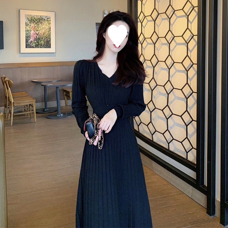 Rochie maxi tricotată pentru femei, cu guler înalt și mâneci clopot, toamnă 2025, stil street fashionista