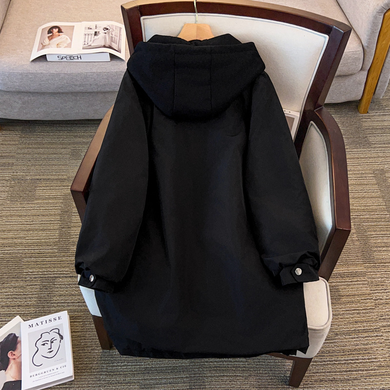 Γυναικείο μπουφάν σε μεγαλύτερο μέγεθος, με κουκούλα, φερμουάρ, μόνωση από пух και βαμβάκι, μακριά χαλαρή γραμμή, πολυεστερική ύφανση, χειμώνας 2025