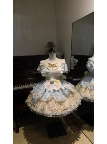 Rochie Lolita cu imprimeu drăguț și proaspăt, material din amestec Spandex–poliester (80–90% poliester; al doilea component 70–80%), lungime midi, lansare primăvara 2025.