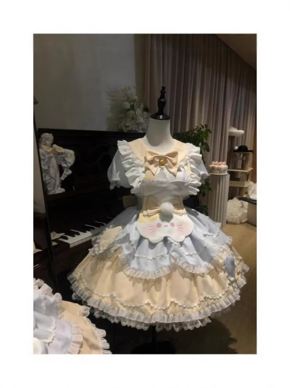 Rochie Lolita cu imprimeu drăguț și proaspăt, material din amestec Spandex–poliester (80–90% poliester; al doilea component 70–80%), lungime midi, lansare primăvara 2025.