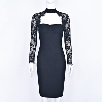 Rochie din dantelă cu panou transparent, croi slim, halter cu decolteu în V, lungime midi