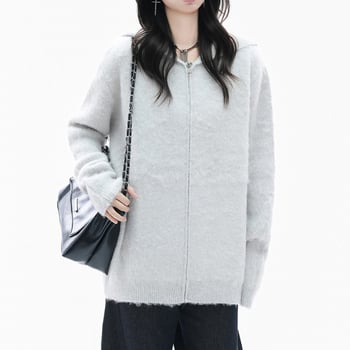 Cardigan tricotat cu glugă, stil coreean, tricot simplu, conținut principal de țesătură 70–80%