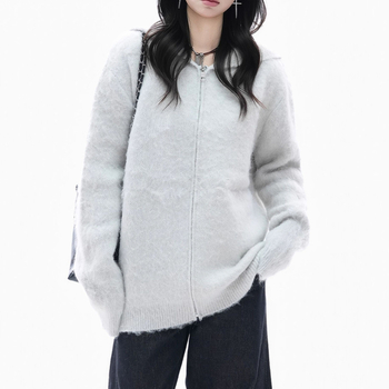 Cardigan tricotat cu glugă, stil coreean, tricot simplu, conținut principal de țesătură 70–80%