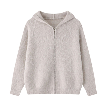 Cardigan tricotat cu glugă, stil coreean, tricot simplu, conținut principal de țesătură 70–80%