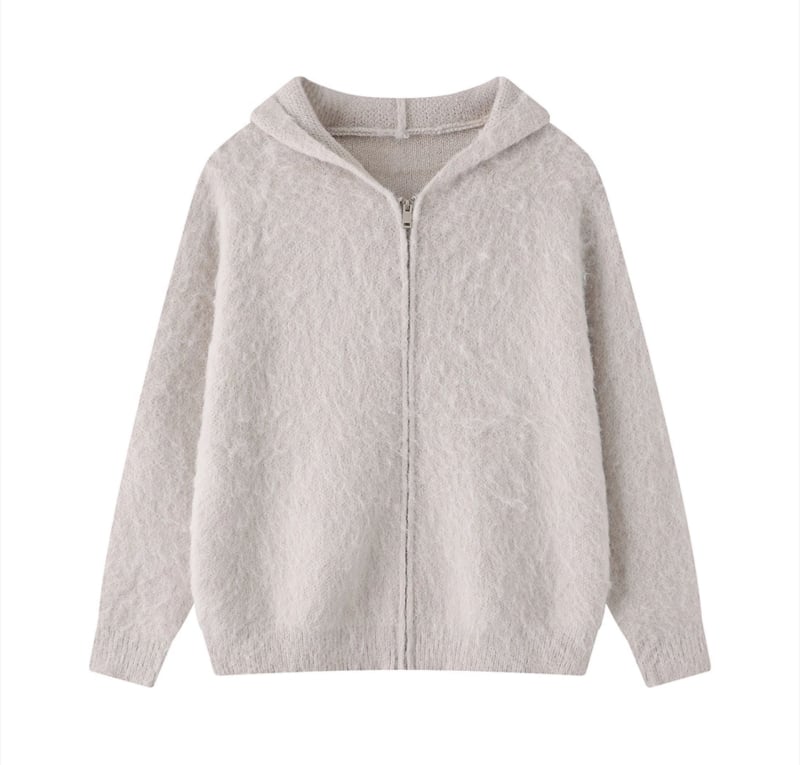 Cardigan tricotat cu glugă, stil coreean, tricot simplu, conținut principal de țesătură 70–80%