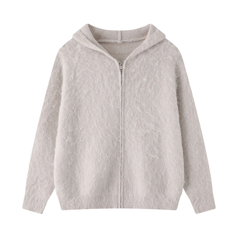 Cardigan tricotat cu glugă, stil coreean, tricot simplu, conținut principal de țesătură 70–80%