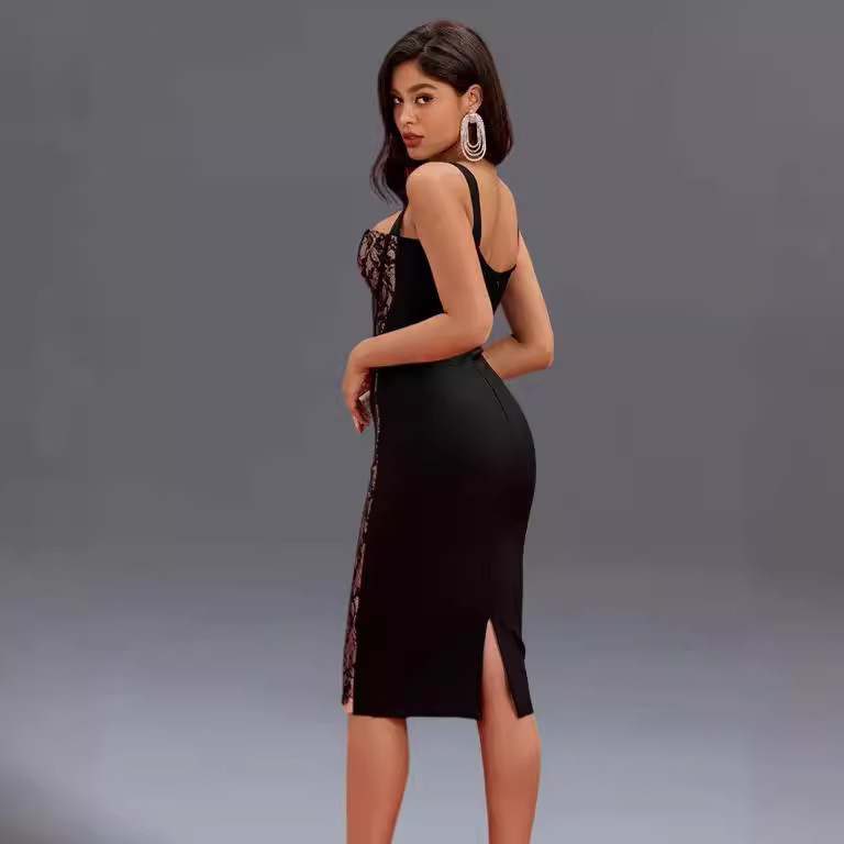 Rochie fără mâneci cu bretele în stil sling, decolteu în V, talie elastică, lungime midi