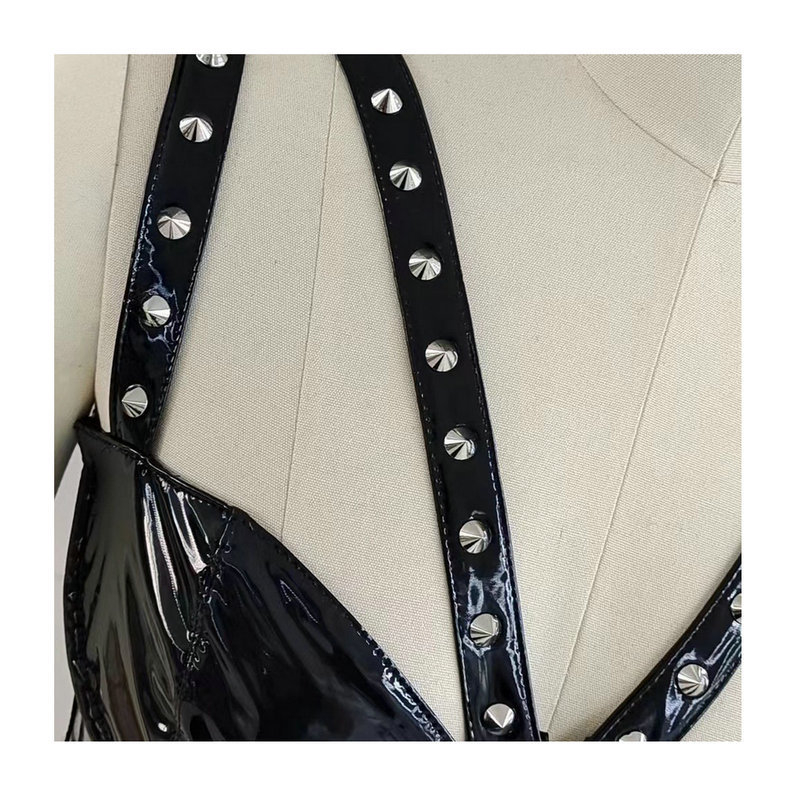 Rochie din PU piele, fără mâneci, guler semi-deschis, fustă scurtă, fermoar, stil socialite