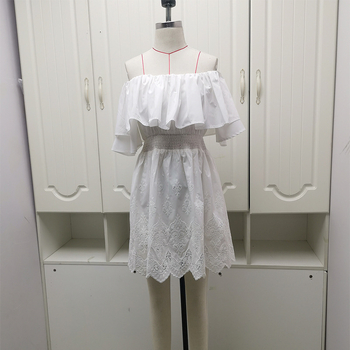 Rochie din bumbac cu un umăr, croială A-line, broderie, talie înaltă