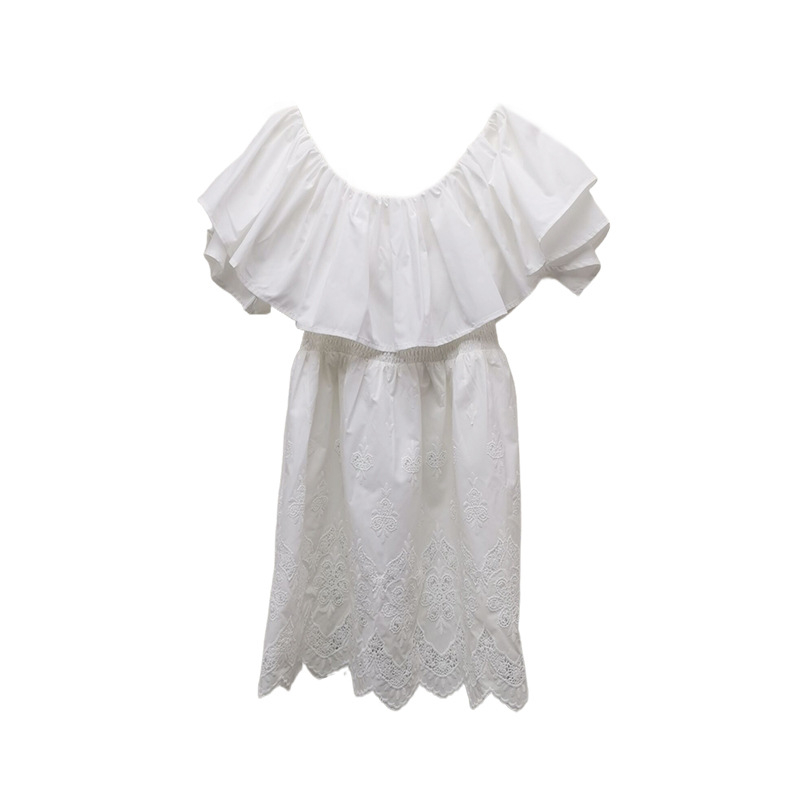 Rochie din bumbac cu un umăr, croială A-line, broderie, talie înaltă