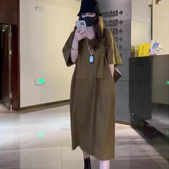 Šaty A‑líniové z bavlna-elastanovej zmesi, výstrih do V, raglánové krátke rukávy, vysoký pás