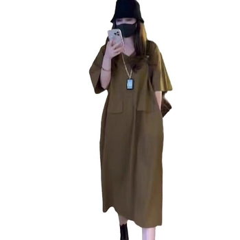 Šaty A‑líniové z bavlna-elastanovej zmesi, výstrih do V, raglánové krátke rukávy, vysoký pás