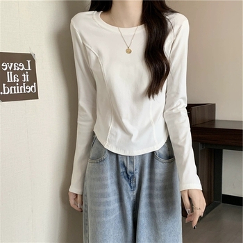 Дамски базов топ с дълги ръкави Derong велюр, тясно прилепнал силует, кръгло деколте, бръснат плат, полиестер/еластан, есен 2024