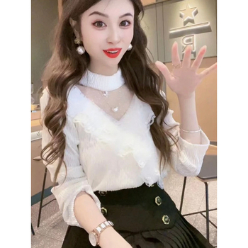 Пуловер топ с дълги ръкави, половин поло яка, тънък силует, полиестер