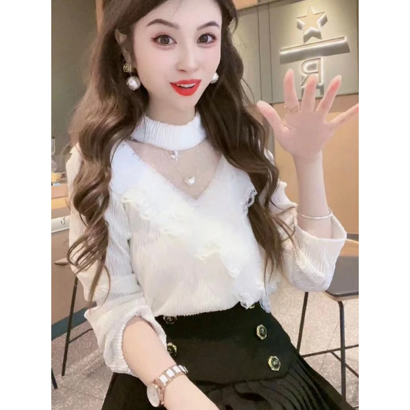 Пуловер топ с дълги ръкави, половин поло яка, тънък силует, полиестер