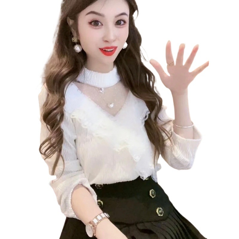 Пуловер топ с дълги ръкави, половин поло яка, тънък силует, полиестер