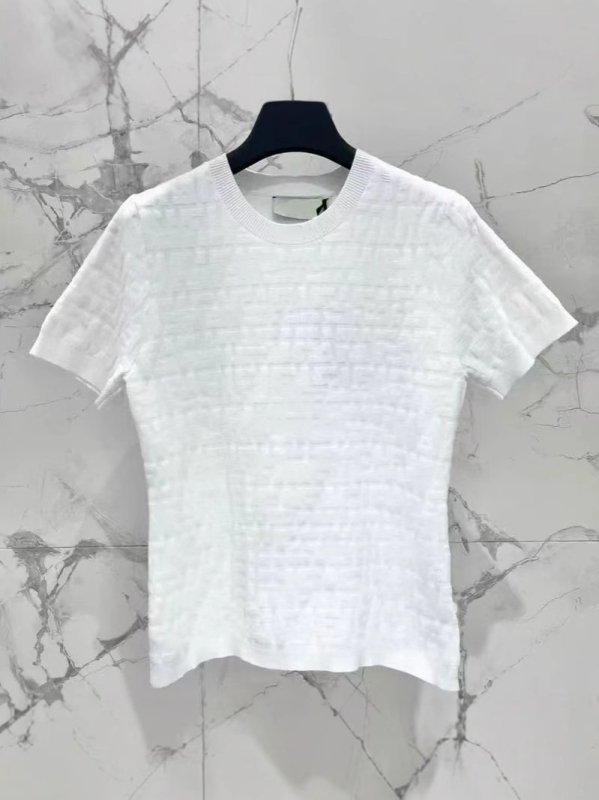 Плетен топ с къси ръкави, тясно прилепващ модел, кръгло деколте, релефен жакард с букви, полиестер, лято 2024