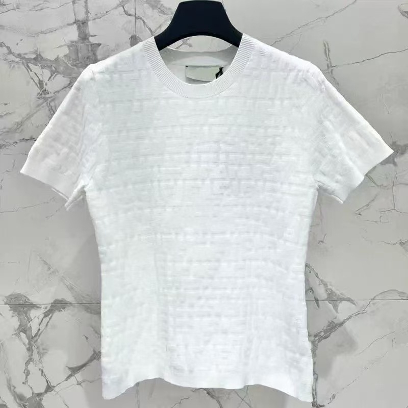 Плетен топ с къси ръкави, тясно прилепващ модел, кръгло деколте, релефен жакард с букви, полиестер, лято 2024